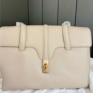 Celine Gray Leather Tote Bag with Gold Hardware